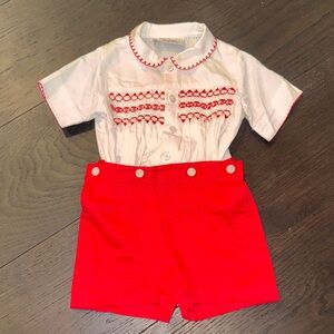 Rachel Riley White and Red Kids Smocked Holiday One Piece